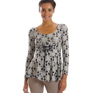 NEW! Boho Scoop Neck Mesh Lace Tie Long Sleeve Top